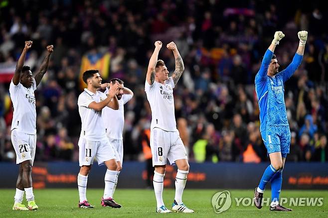 국왕컵 결승 진출을 기뻐하는 레알 마드리드 선수들 [AFP=연합뉴스]