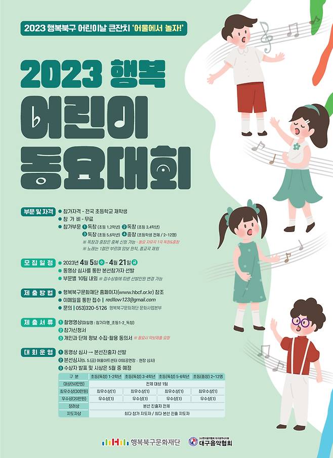 2023 행복어린이동요대회 모집 포스터. (사진=행복북구문화재단 제공) *재판매 및 DB 금지