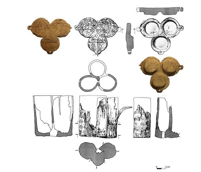 머리카락이 들어 있던 동심원 무늬가 있는 나무 용기 [Nature 논문 캡처. Drawing by R. Alvarez ; photo P. Witte. 재판매 및 DB 금지]