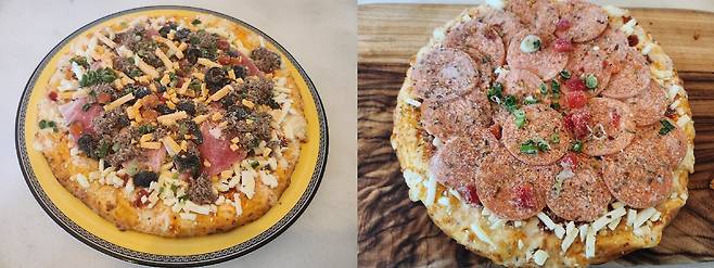 조리 전 크런치즈엣지 올더미트(왼쪽)와 페퍼로니(오른쪽)/사진=김아름 기자 armijjang@