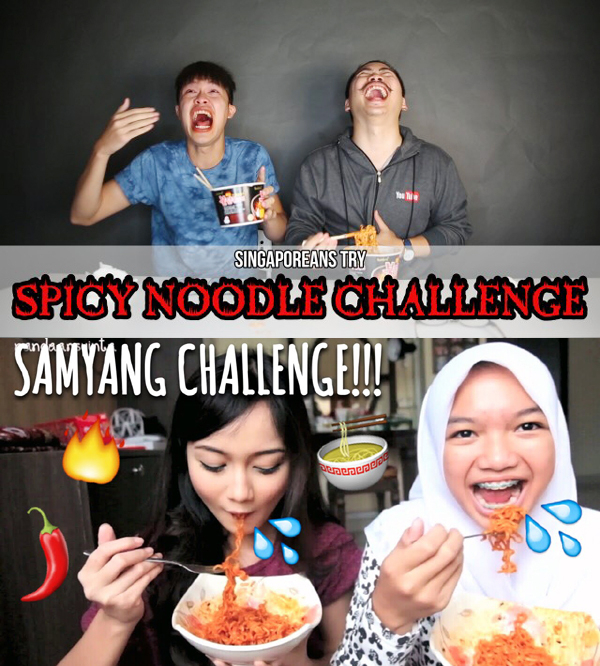 싱가포르(위)와 인도네이시아인들이 유튜브에 올린 ‘불닭볶음면 도전기(Korean Fire Noodle Challenge)’]