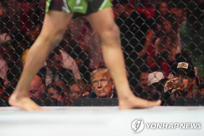 UFC 경기를 보는 도널드 트럼프 전 대통령 [AP 연합뉴스 자료사진/USA TODAY Sports 제공]