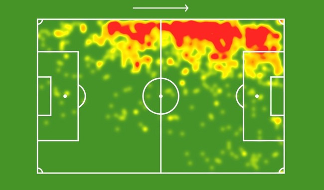 사진=2022-23시즌 아나스 자로우리(번리 좌측 윙어) 히트맵