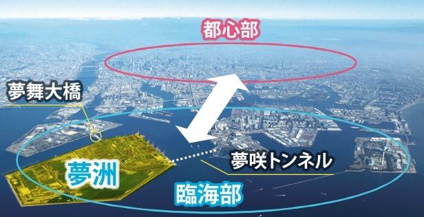 일본 최초 카지노 시설이 들어설 오사카만의 유메시마. 노란색 으로 표시된 부분이 인공섬 유메시마다. (출처 : 오사카부 누리집)