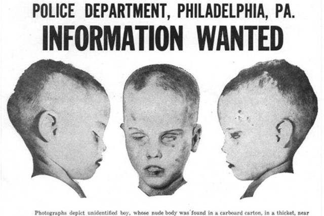 1957년 당시 필라델피아 경찰이 '상자 속 소년' 살인 사건 수사와 관련해 시민 제보를 받기 위해 배포한 전단지. 위키미디어 커먼즈 캡처