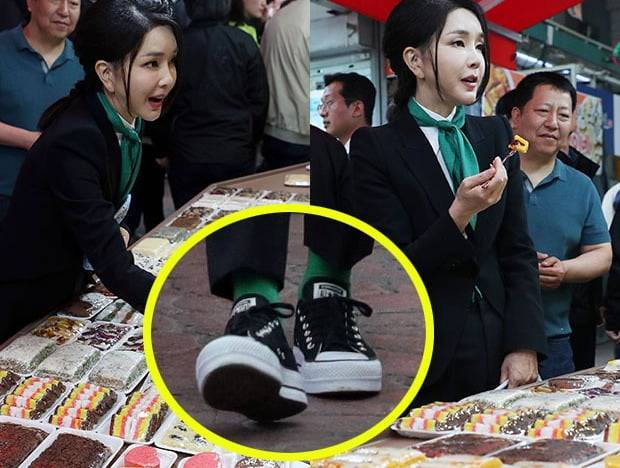 14일 대전 중구 태평전통시장을 찾은 김건희 여사. 사진=대통령실통신사진기자단