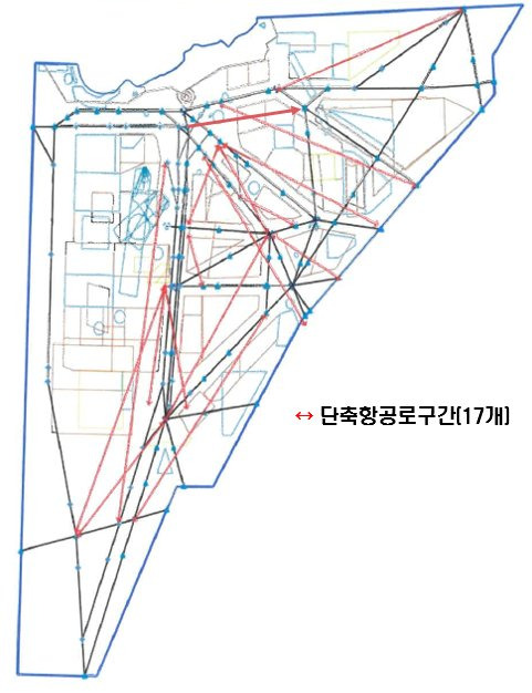 현재 운영 중인 17개 단축항공로 현황. [자료 항공교통본부]