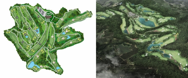 (왼쪽부터)①자유CC 코스 조감도. ②마이다스GC 코스 조감도. 여주시 제공