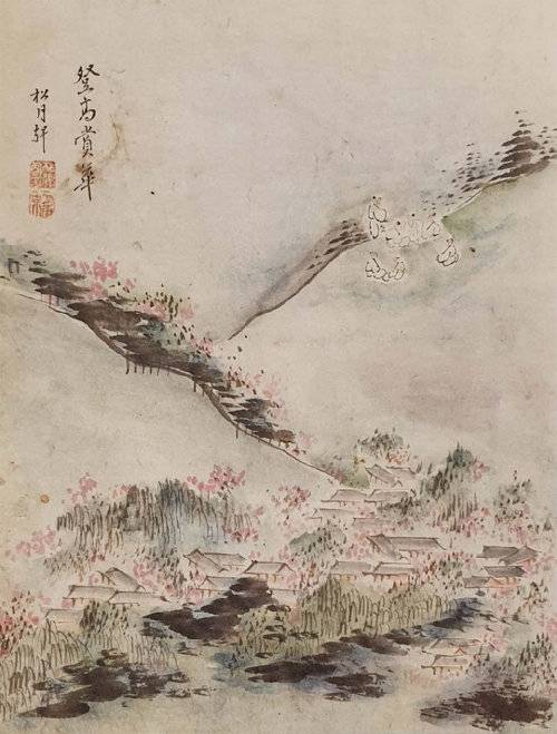 필운대에서 꽃놀이하는 장면을 그린 임득명의 ‘등고상화(登高賞花)’. 삼성출판박물관 소장