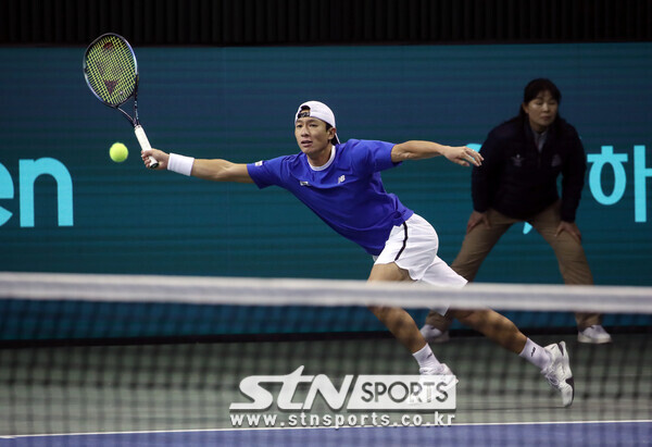 ATP 서울오픈 챌린저 125에 출전 예정인 홍성찬의 경기 모습. 사진┃뉴시스