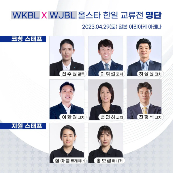 WKBLXWJBL 올스타 한일 교류전에 나설 라이징스타 코치진. 사진=WKBL