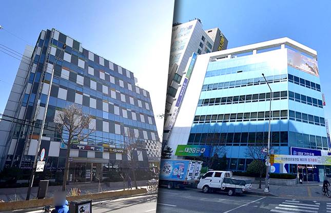 SDB인베스트 소유의 서울 강동구 명일동의 빌딩(왼쪽)과 경기도 오산시 오산동 대신증권빌딩. /네이버 지도