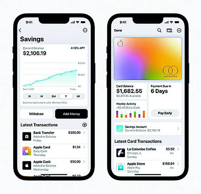 애플이 제시한 아이폰 월렛의 저축계좌 모습. 신용카드인 ‘애플카드’ 사용자를 대상으로 자유로운 입출금, 계좌 이체 서비스 등을 제공한다. 애플 제공