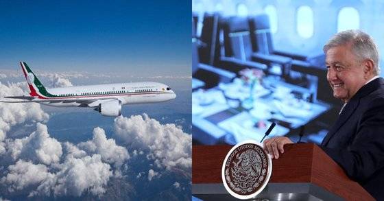 멕시코 대통령 전용기(왼쪽) 소개하는 로페스 오브라도르 멕시코 대통령.[멕시코 대통령실, EPA=연합뉴스]