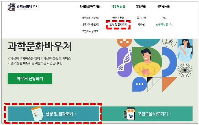 과학문화바우처 신청 및 결과조회 방법. 출처=과기정통부