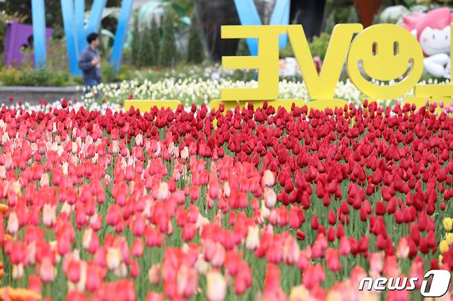 26일 경기도 고양시 일산호수공원에서 열린 2023 고양국제꽃박람회 프레스데이에서 꽃들이 전시돼 있다. 27일부터 오는 5월8일까지 일산호수공원에서 열리는 이번 박람회에는 해외 25개국이 참가한다. 2023.4.26/뉴스1 ⓒ News1 이승배 기자