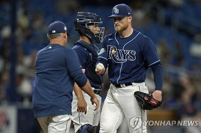 흔들리는 탬파베이 선발 라스무센 [AP=연합뉴스]