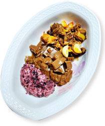 저녁 식사는 도토리묵 150g(66kcal), 잡곡밥 100g(155kcal), 참치와 통마늘·각종 버섯·감자가 들어간 카레간장볶음 100g(200kcal)으로 해결.