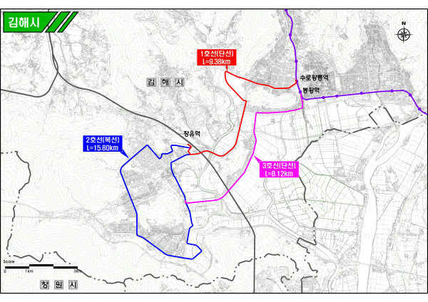 ‘경남도 도시철도망 구축계획’에 포함된 김해 트램 노선도. 경남도 제공