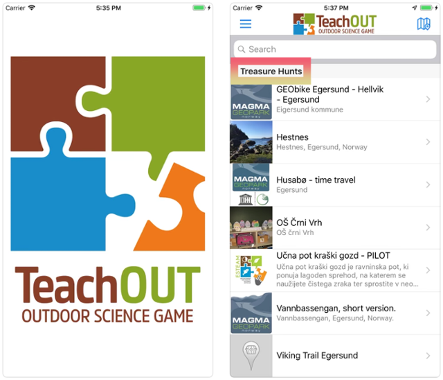 노르웨이 Magma UGGp 트레져헌트게임 앱과 TeachOut 교육용 앱 활용. 의성군 제공