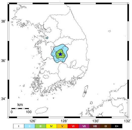 4월30일 오후 7시3분쯤 충북 옥천군 동쪽 16km지역에서 리히터 규모 3.1지진 발생 [사진=기상청]