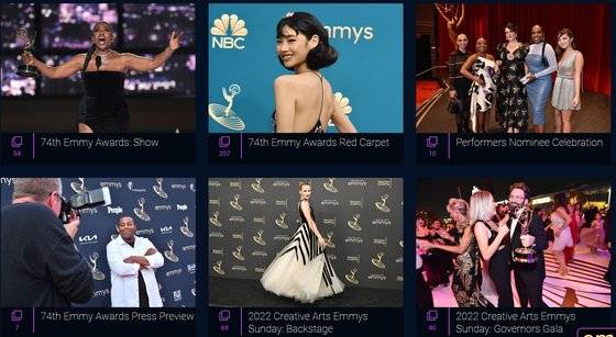 에미상 공식 홈페이지에 올라온 정호연의 사진(윗줄 가운데). 어워드의 이모저모를 담은 사진 갤러리의 중앙에 정호연의 사진을 게시했다. 사진 에미상 홈페이지