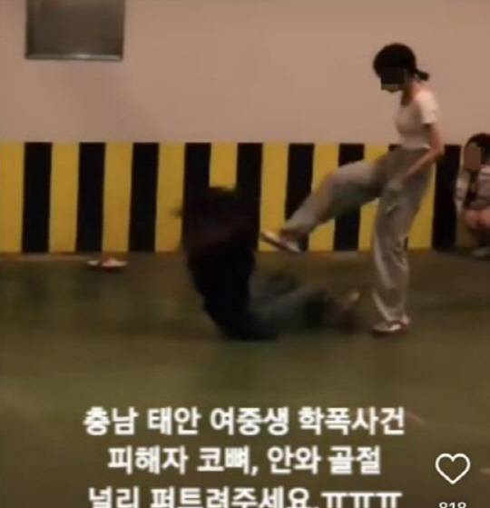 태안 여중생 폭행 영상.   [SNS 갈무리]