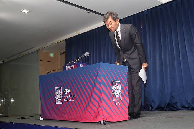 3일 축구회관에서 새 이사진을 발표한 대한축구협회 정몽규 회장. 사진=연합뉴스.