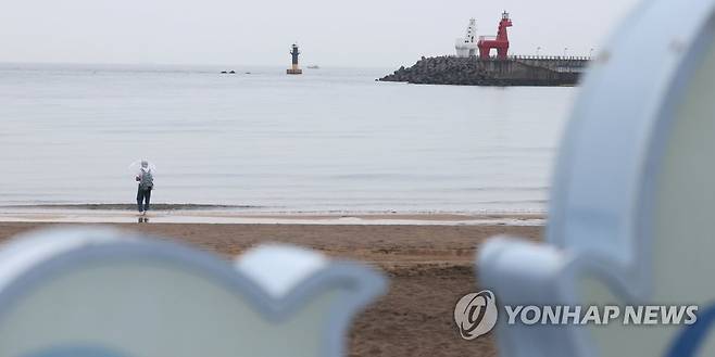 비 내리기 시작한 제주 (제주=연합뉴스) 박지호 기자 = 비가 내리기 시작한 3일 오후 제주시 이호해수욕장을 찾은 이들이 우산을 들고 산책하고 있다. 2023.5.3 jihopark@yna.co.kr