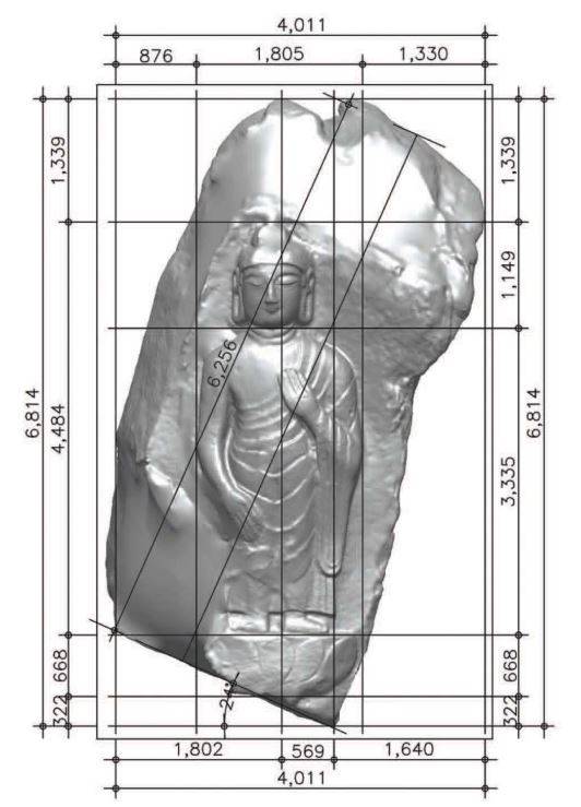 열암곡마애불상 제원(정면) [국립경주문화재연구소 발행 '경주남산 열암곡마애불상 정비 보고서'(2015년)에서 발췌, 재판매 및 DB 금지]