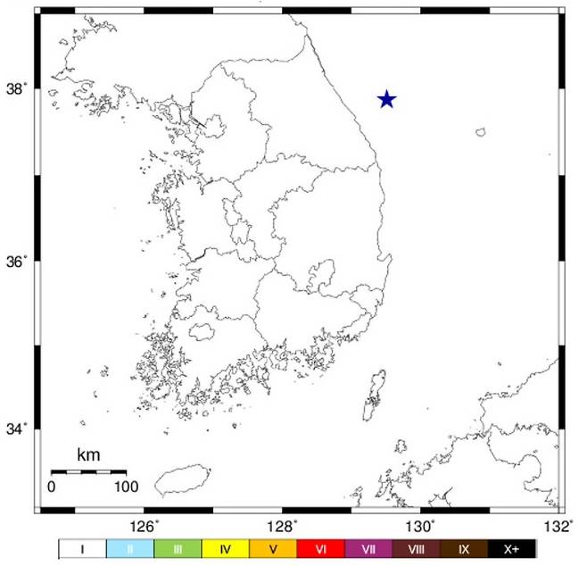 8일 오후 9시12분께 강원 동해시 북동쪽 52km 해역에서 규모 2.1 지진이 발생했다. 사진=기상청 제공 *재판매 및 DB 금지
