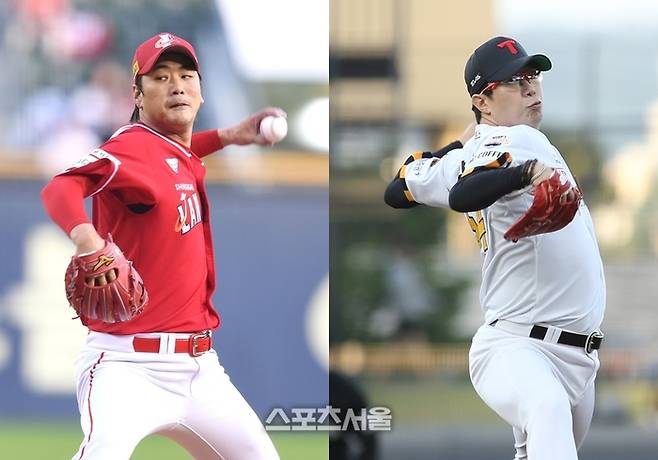 SSG 김광현(왼쪽)과 KIA 양현종. 사진 | 스포츠서울DB, KIA