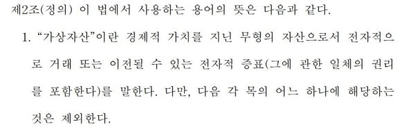 가상자산업법안 내 가상자산에 대한 정의 / 사진=가상자산업법안 캡처