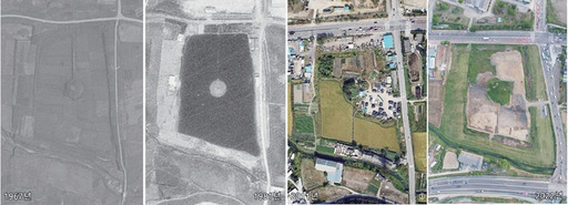 1967년부터 현재까지 화성 만년제 일대 변천사 항공 사진. 경기문화재연구원 제공