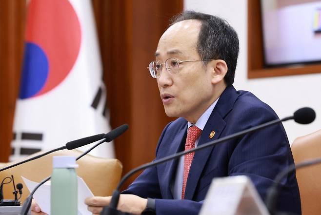 추경호 부총리 겸 기획재정부 장관이 8일 정부서울청사에서 열린 대외경제장관회의에 참석해 발언하고 있다.(사진=연합뉴스)