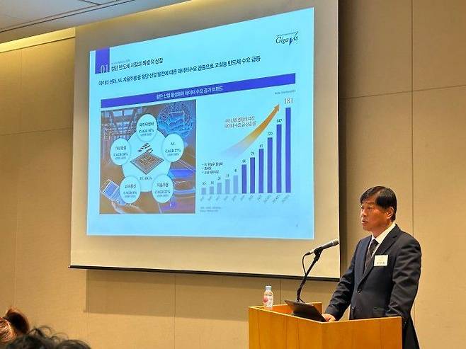 강해철 기가비스 대표가 10일 서울 여의도 63빌딩에서 열린 기업공개(IPO) 기자간담회에서 회사의 성장 전략에 대해 발표하고 있다.ⓒ기가비스