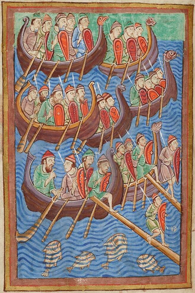 바이킹들이 유럽을 침공하는 모습을 묘사한 12세기 삽화. <사진 출처=위키피디아>