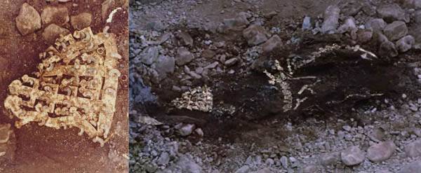 1973년 7월 27일 경북 경주 천마총 목관에서 금관 등 금제유물이 놓여 있다. / 국립경주문화재연구소 제공