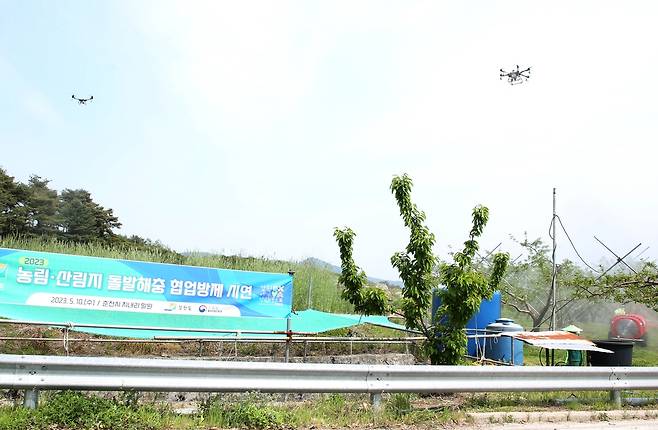 강원도농업기술원, 돌발해충 협업방제 시연회 [강원도농업기술원 제공. 재판매 및 DB 금지]