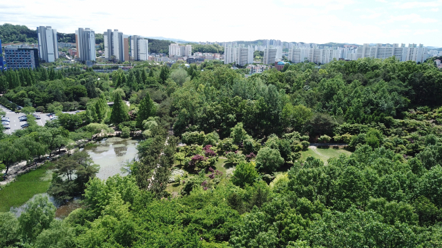 하늘에서 내려다본 물향기수목원 전경. 사진 제공 = 경기도산림환경연구소