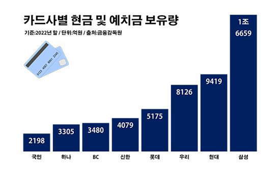 카드사별 현금 및 예치금 보유량. ⓒ데일리안 부광우 기자