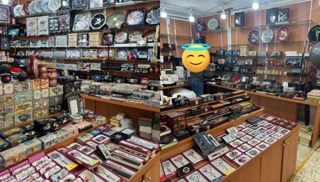 왼쪽은 4월 19일 한 블로그에 올라온 참빛공예 가게 내부 모습. 오른쪽은 5월 12일 트위터에 올라온 가게 내부 모습. 한 달 사이 많은 손님이 참빛공예를 찾으며 진열대에 놓인 물건이 줄었다. 네이버 블로그·트위터 캡처