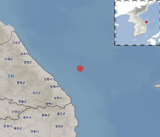 기상청은 오늘(14일) 오전 8시35분 강원 동해시 북동쪽 51km 해역에서 규모 3.1의 지진이 발생했다고 밝혔다. 〈사진=기상청〉
