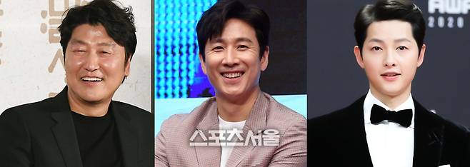 왼쪽부터 배우 송강호 이선균 송중기. 스포츠서울DB