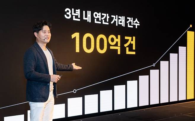 신원근 카카오페이 대표가 서울 영등포구에서 열린 '2023 카카오페이 기자간담회'에서 카카오페이의 올해 사업목표에 대해 설명하고 있다. 카카오페이 제공