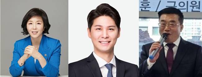 김경 더불어민주당 서울시의원(왼쪽부터)와 김승현 전 청와대 행정관, 김진선 국민의힘 강서병 당협위원장.&nbsp; &nbsp;페이스북, 인스타그램 갈무리