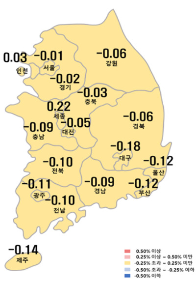 5월 셋째 주 시도별 아파트 매매가격지수 변동률. 부동산원 제공