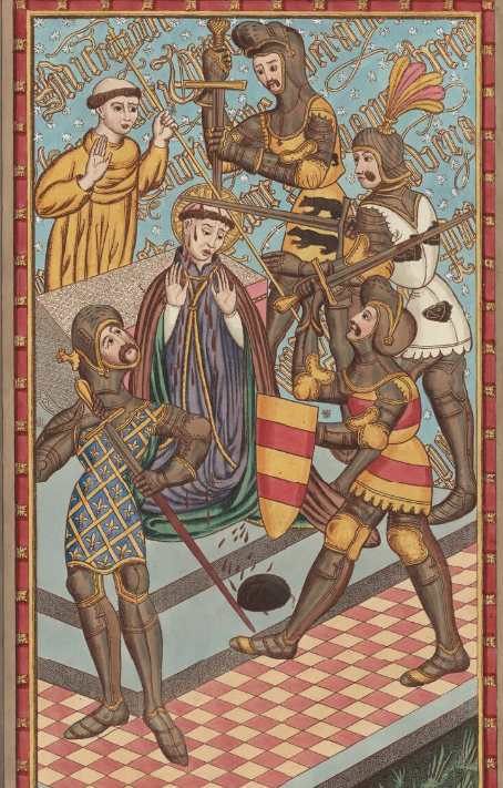 토마스 베켓의 순교 장면을 묘사한 그림. 1786년 존 카터의 그림. 영국 내셔널갤러리 소장품.