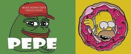 밈 코인인 페페코인과 호머 심슨 코인의 이미지. /트위터 캡처