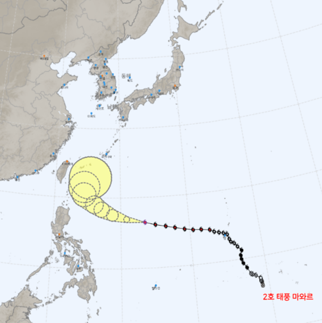 '초강력' 태풍 마와르가 오는 31일북진으로 방향을 틀 것으로 보인다. /기상청 홈페이지